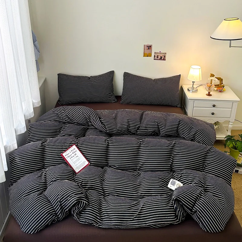 1pc Striped Quilt Cover Double-layered yarn funda nórdica Single/Full/Queen/King Size Skin-friendly Duvet Cover Soft 이불커버