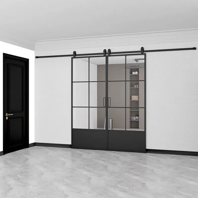French retro hanging rail door barn door bathroom simple glass door toilet study bedroom kitchen
