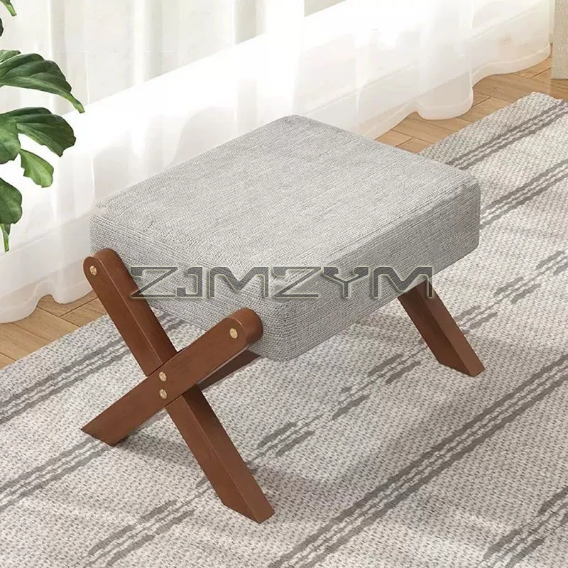 Solid Wood Footstool Soft Household Shoe Bench Doorway Stool Living Room Small Bench Sitting Stool for Beside Dressing Room
