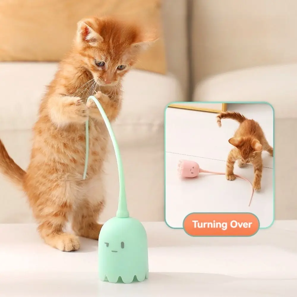 New Interactive Cat Toys Intelligent Silicone Automatic Rotate Mouse Tail Toy Electric USB Kitten Teaser Stick Pet Supplies