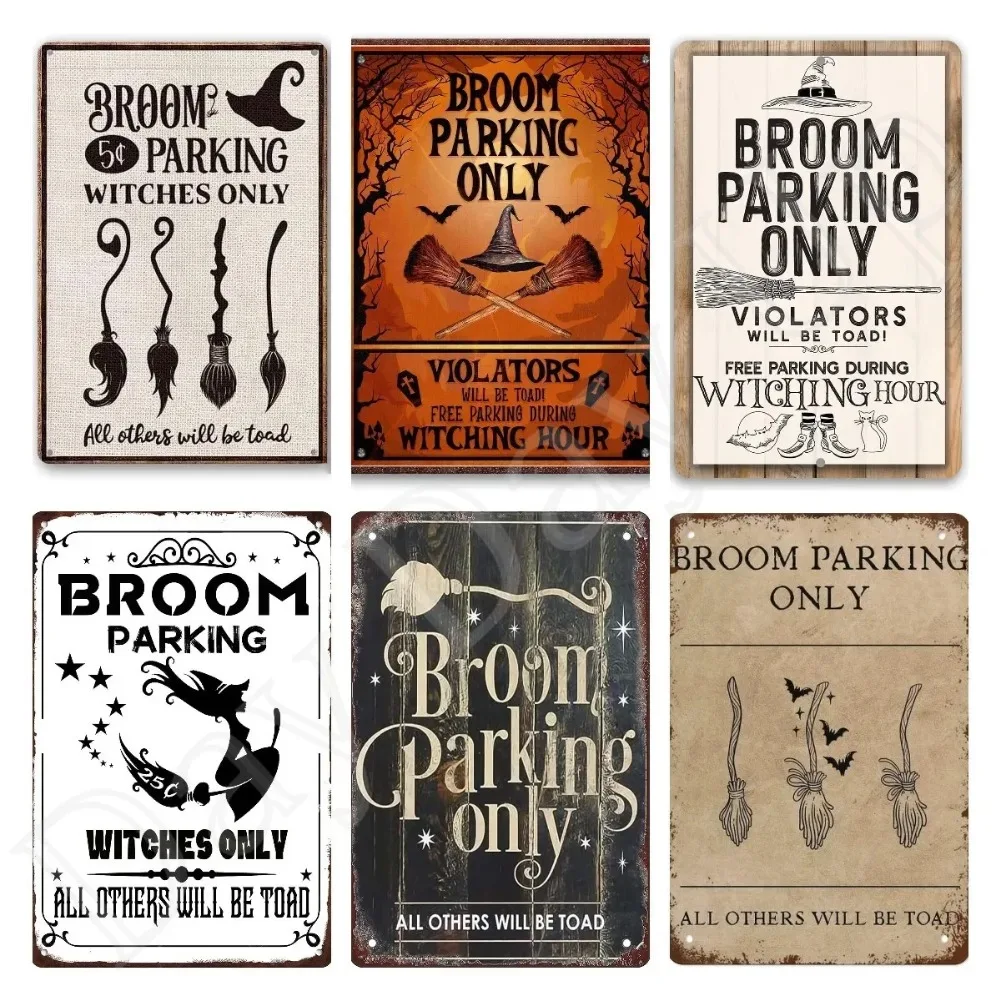 Blechschild, Halloween, Besen, Parkplatz, Hexen, nur, Metallblechschild, Wandkunst, Heimdekoration, Küche, Poster, Café, Pub, Plakette, 20,3 x 30,5 cm