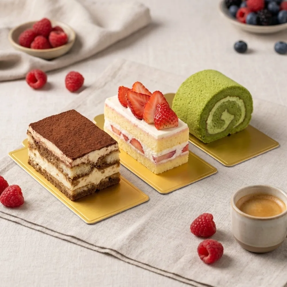 100pcs Mini Rectangle Mousse Cake Boards Food-Grade Cardboard Dessert Display Tray Coasters Handle Cupcake Base Bakery Catering view 4
