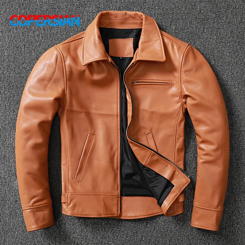 

Vintage Winter Top Layer Cowhide Leather Jacket Men Plus Size Swallow Tail Short Slim Youth Trend Coat