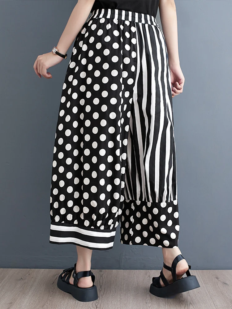 Black Vintage Polka Dot High Waist Wide Leg Pants Women New Spring Autumn Casual Loose Oversize Trousers Fashion Streetwear 2024