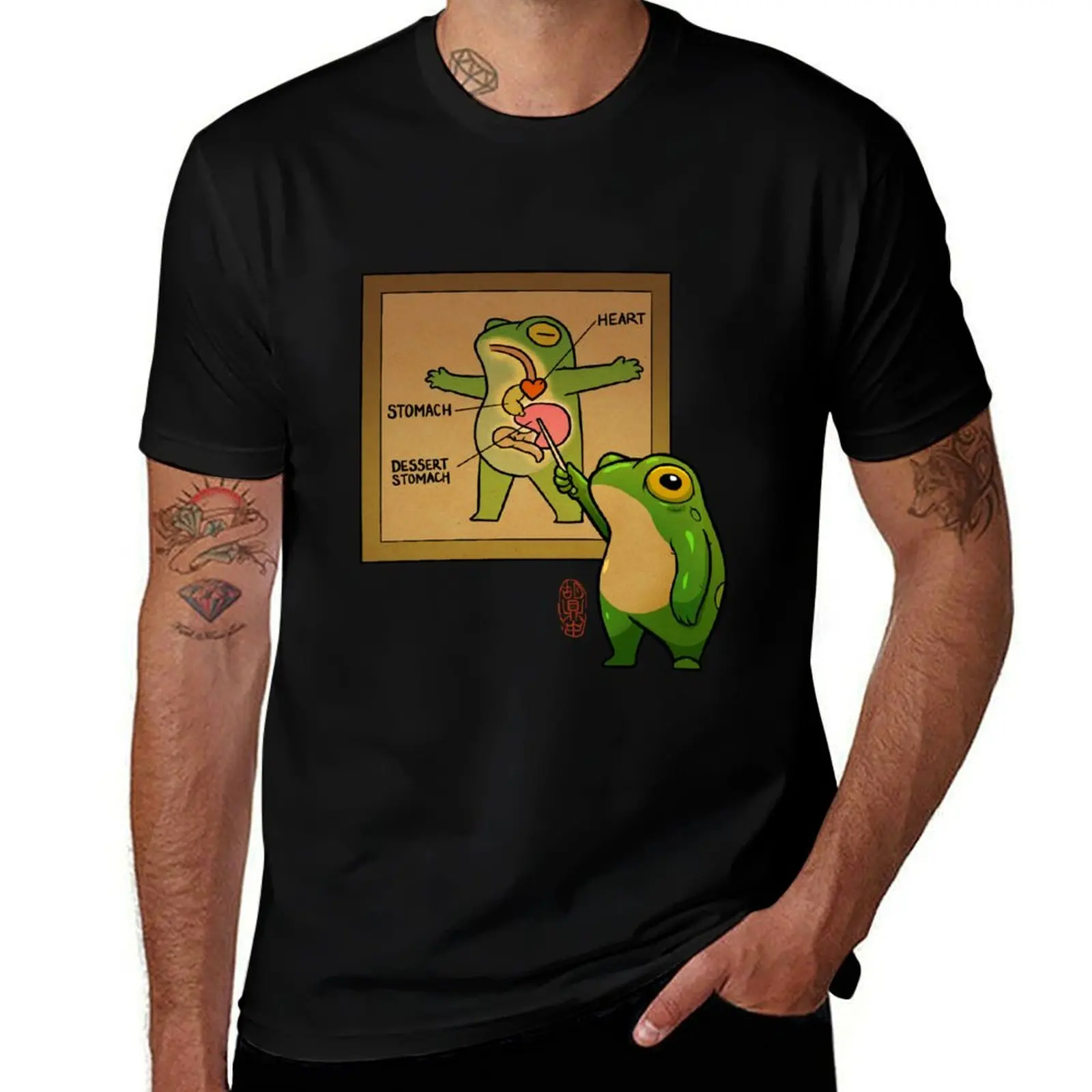

cute pudgy frog showing dessert stomach diagram asian artwork T-Shirt t shirts designer cotton t shirts man 100%