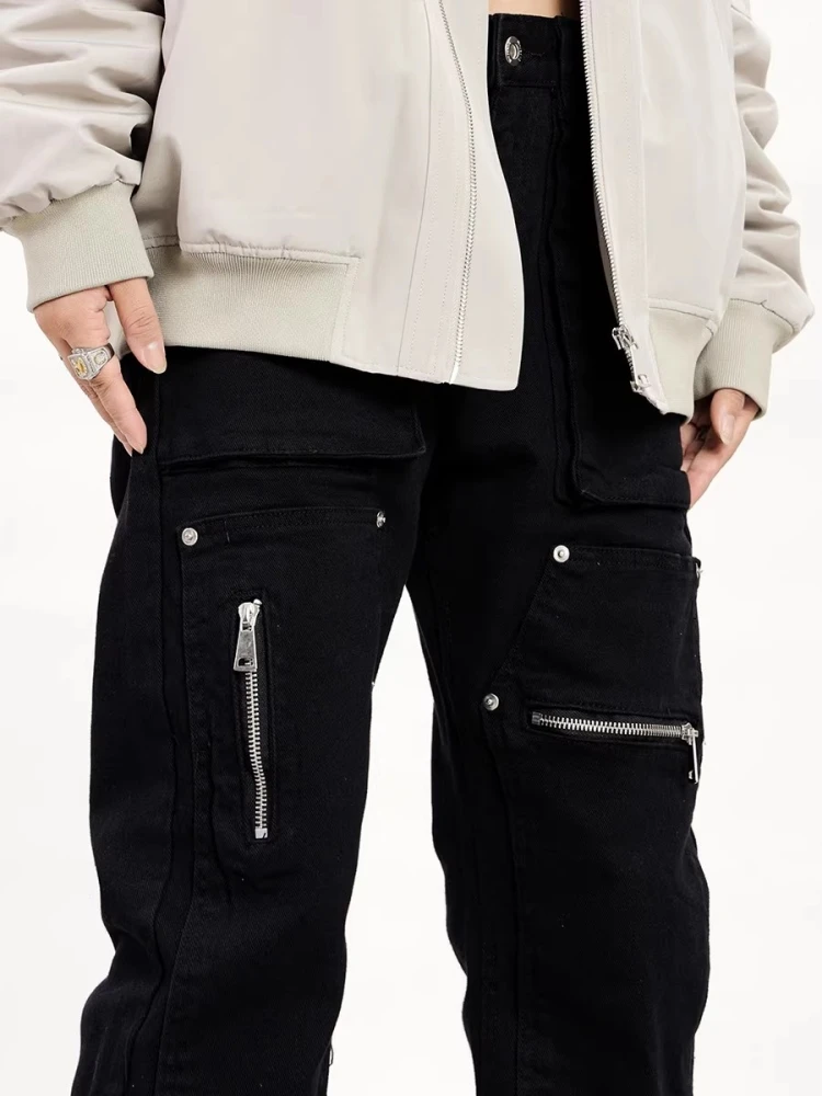 

Мужские джинсы-брюки из денима в американском стиле, прямого кроя, на молнии, повседневные, классические, для работы