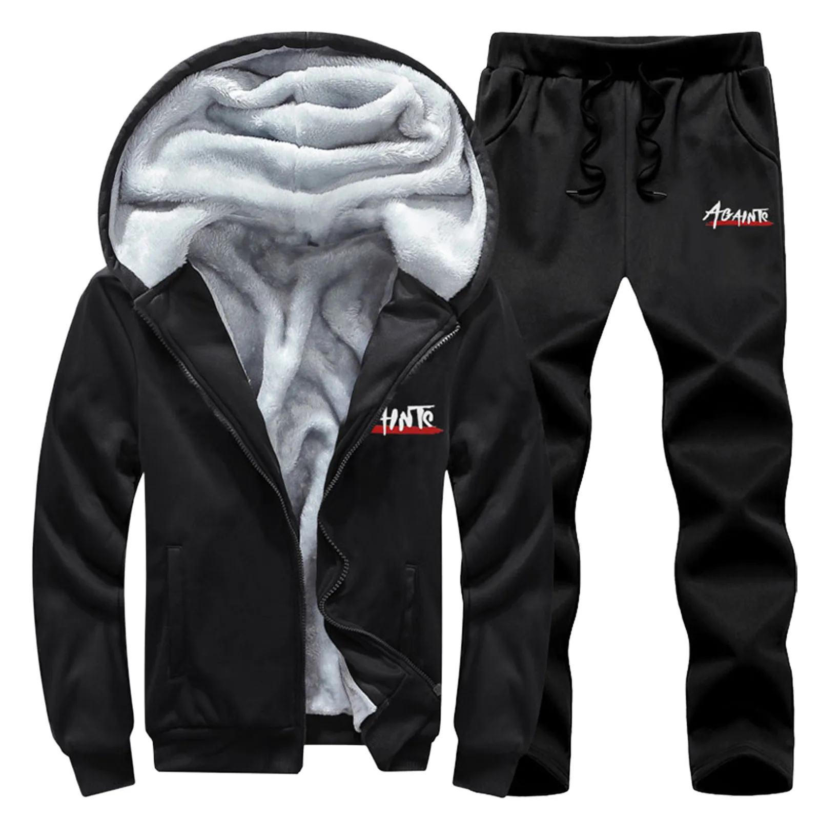 Men Tracksuit Sets Fleece Hooded Coat Tops Drawstrings Sweatpants Sportswear Jogger Fitness Gym Hoodie And Pant Two Piece Suits