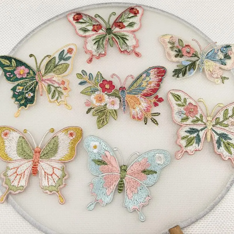 1 Stück Stickerei-Aufbügel-Patches, Stickerei-Design, Wärmeübertragung, Schmetterlings-Patches zum Aufbügeln, einfach anzubringen, Blumen-Patches – Detail 12