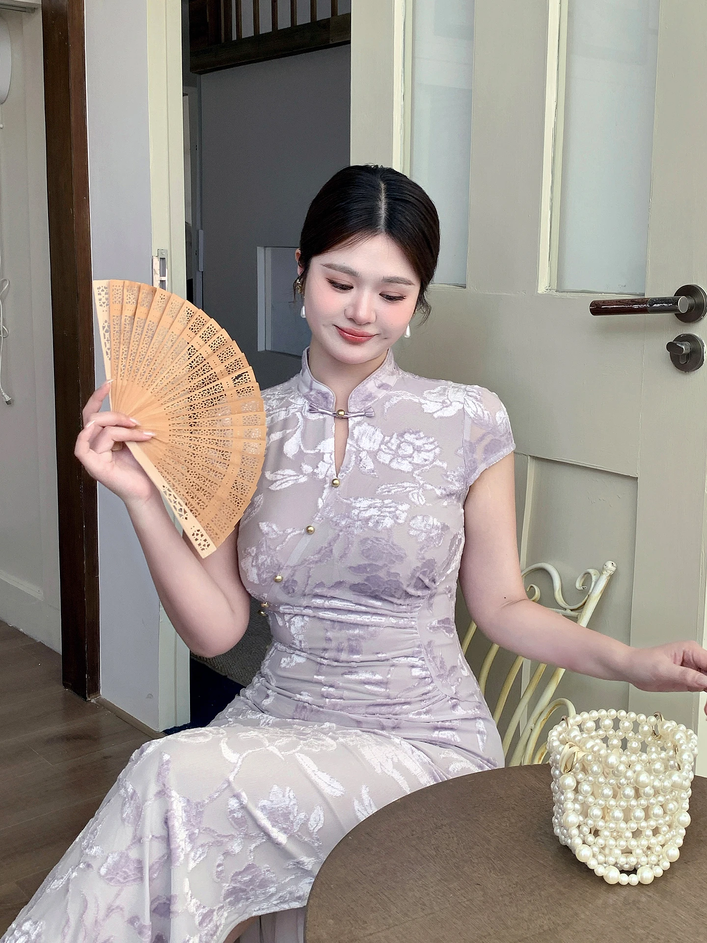 

Новое платье в китайском стиле больших размеров с вышивкой, фиолетовое, с завышенной талией, длинная юбка на молнии сзади