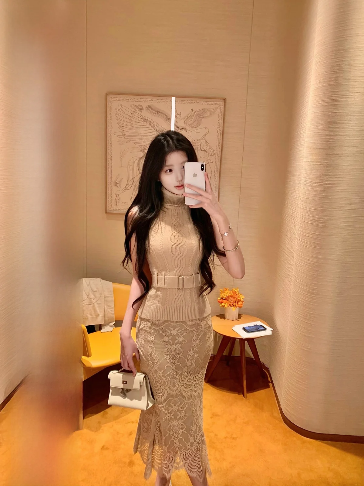 

Spicy Hotdog Knitted High Collar Slim Fit Svel Vest Women's Faion Outerwear Winter Season Regular Length Other Material