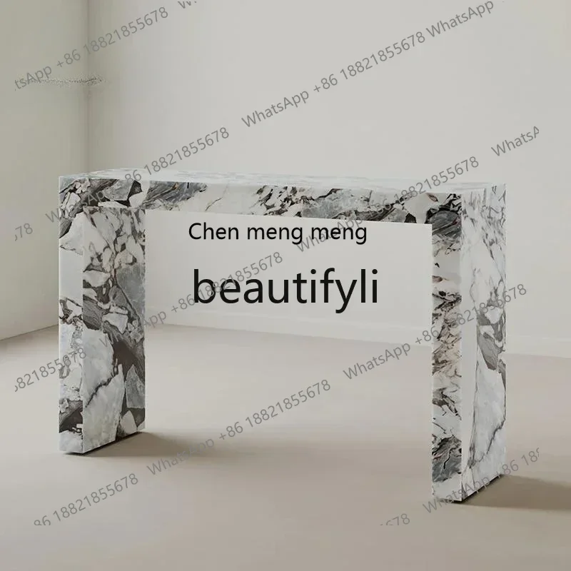 

182Q Italian minimalist natural marble entrance table designer living room light luxury travertine entrance table
