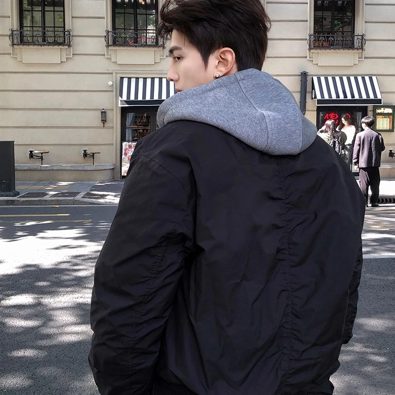 Men's 2025 Winter New Faux Two-Piece Hooded Thickened Warm Parkas Loose Tooling Jacket Coats Male Long Sleeve Handsome Parkas