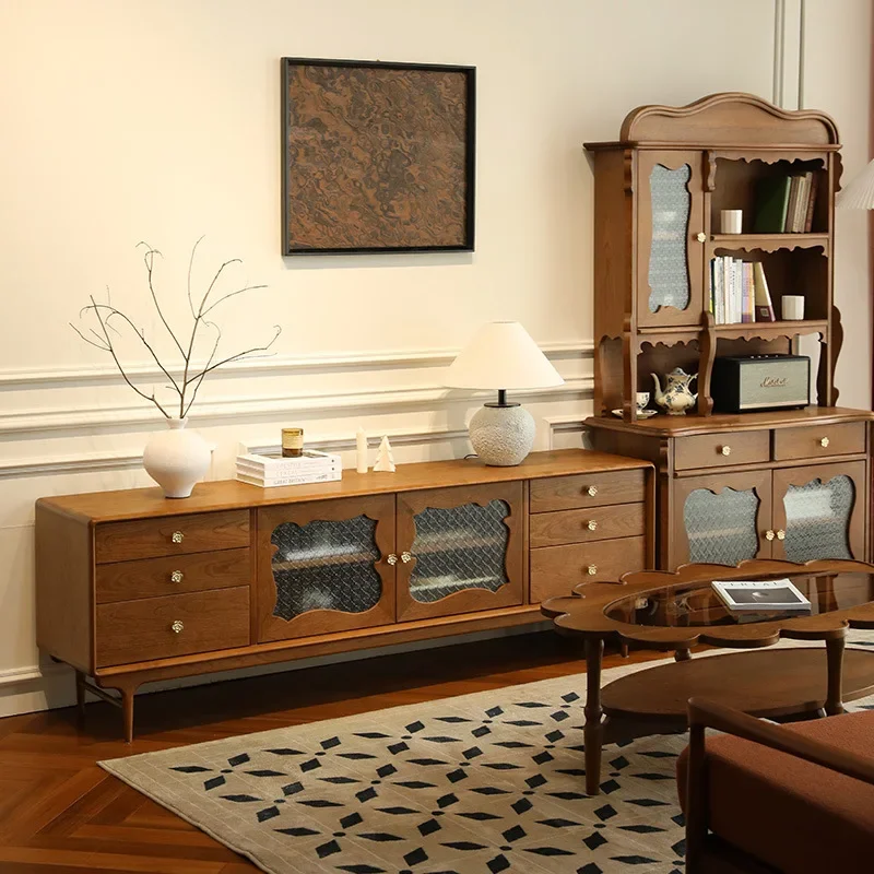 Nordic retro cherry wood TV cabinet locker storage cabinet designer model
