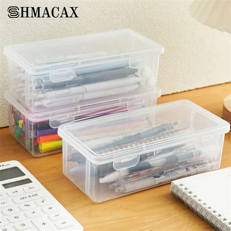 1PC Large Capacity Pencil Case Box PP Material Transparent Pencil Box Stackable Office Supplies Storage Organizer Box