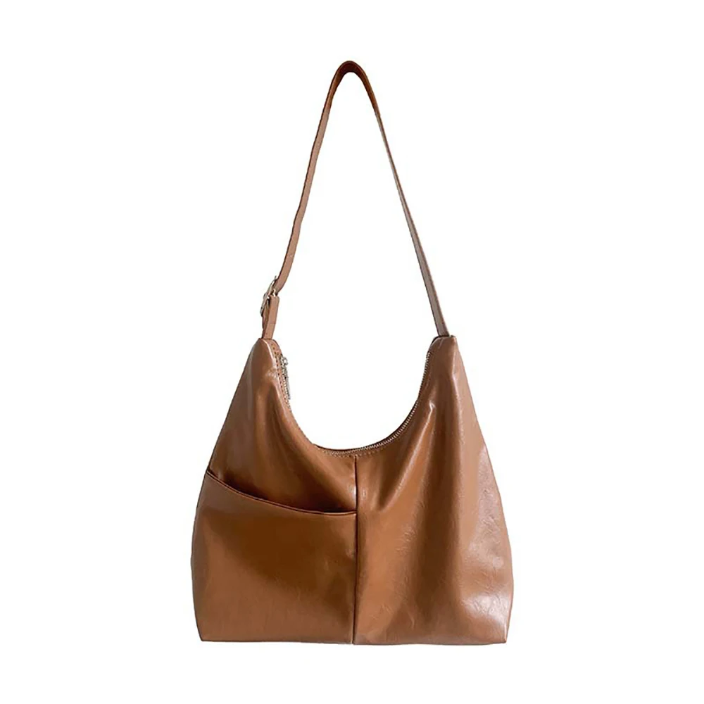 Large Capacity Soft Pu One Shoulder Bag Women's Autumn Winter High Grade Solid Zipper Handbags Versatile Commute Underarm Bags