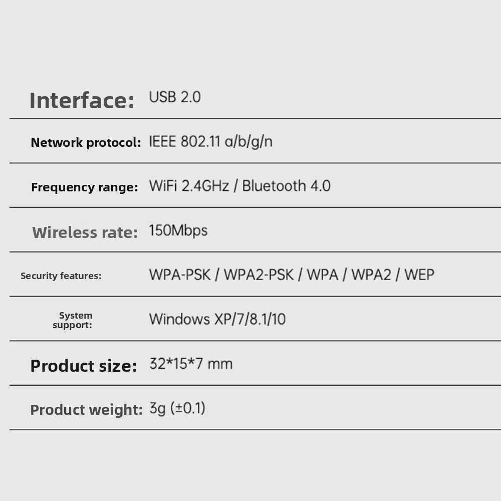 Mini adaptador WiFi de 150Mbps, Mini USB Bluetooth 4,0, controlador de tarjeta de red USB, receptor WiFi inalámbrico de 2,4G gratuito, conexión LAN