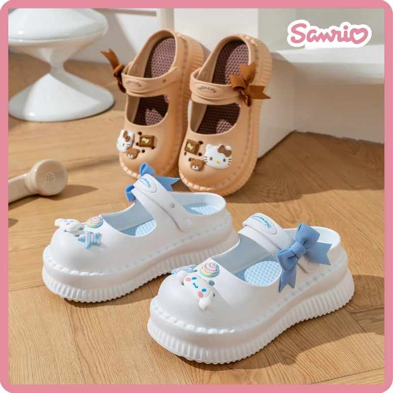 Sanrio Women Sandals Outdoor Thick Soled Mary Jane Kuromi My Melody Hello Kitty Cinnamoroll Croc Shoe Slipper Beach Shoe Summer