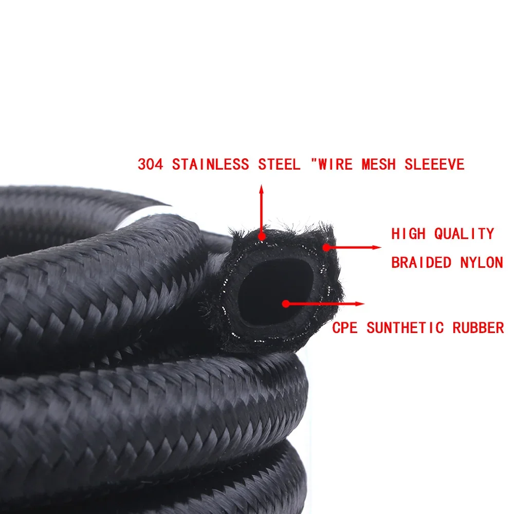 1M 3M 6M AN4 AN6 AN8 AN10 Fuel Hose Oil Gas Cooler Hose Line Pipe Tube Nylon Stainless Steel Braided Inside CPE Rubber