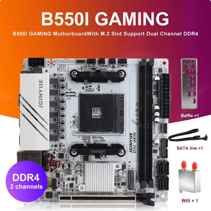 JGINYUE B550 Mini ITX Gaming Motherboard Supports for Ryzen DDR4 RAM up to 64GB for Application - view 2