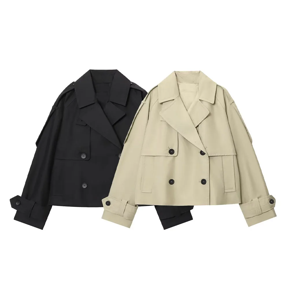 

ЖЕНСКАЯ мода 2025 года, осеннее новое короткое пальто в европейском и американском стиле, шикарная двубортная куртка с длинными рукавами, верхняя одежда Mujer