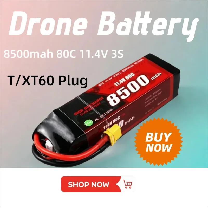 

8500mah 80C 11.4V 3S T/XT60 Lipo Battery for RC Helicopter Quadcopter FPV Racing Drone Parts Rechargeable Battery