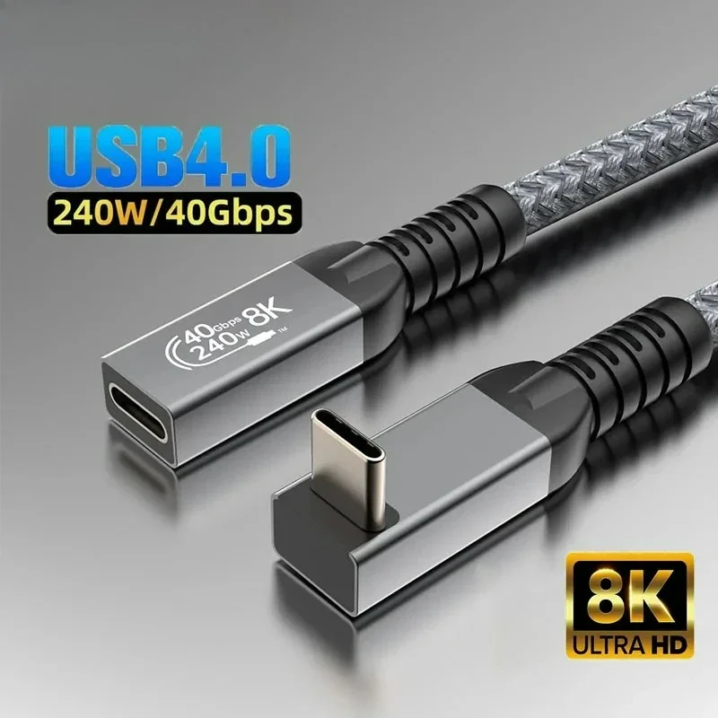 20cm Elbow Thunderbolt 4 Type C Data Cable PD240W USB C To Type-C Extension Adapter Cable 40Gbps 8K@60Hz for IPad Macbook Pro