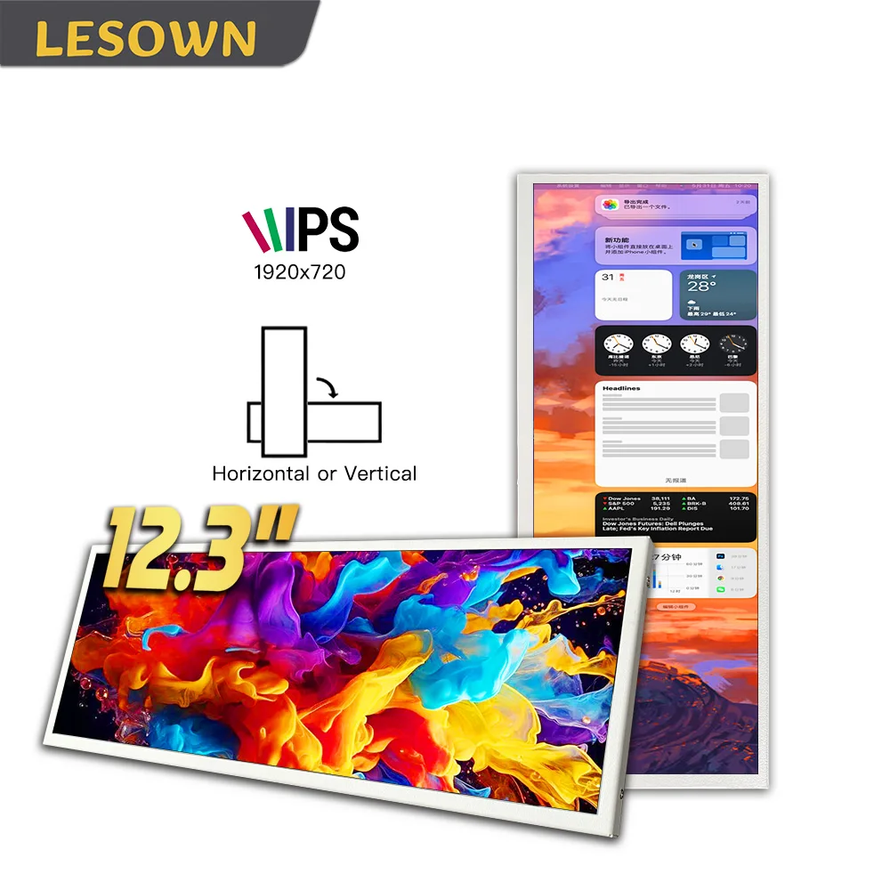 

LESOWN 12.3 Inch VESA Mount Bar Monitor Portable Display for Desk Setup Office External Monitor with HDMI One-Cable Solution