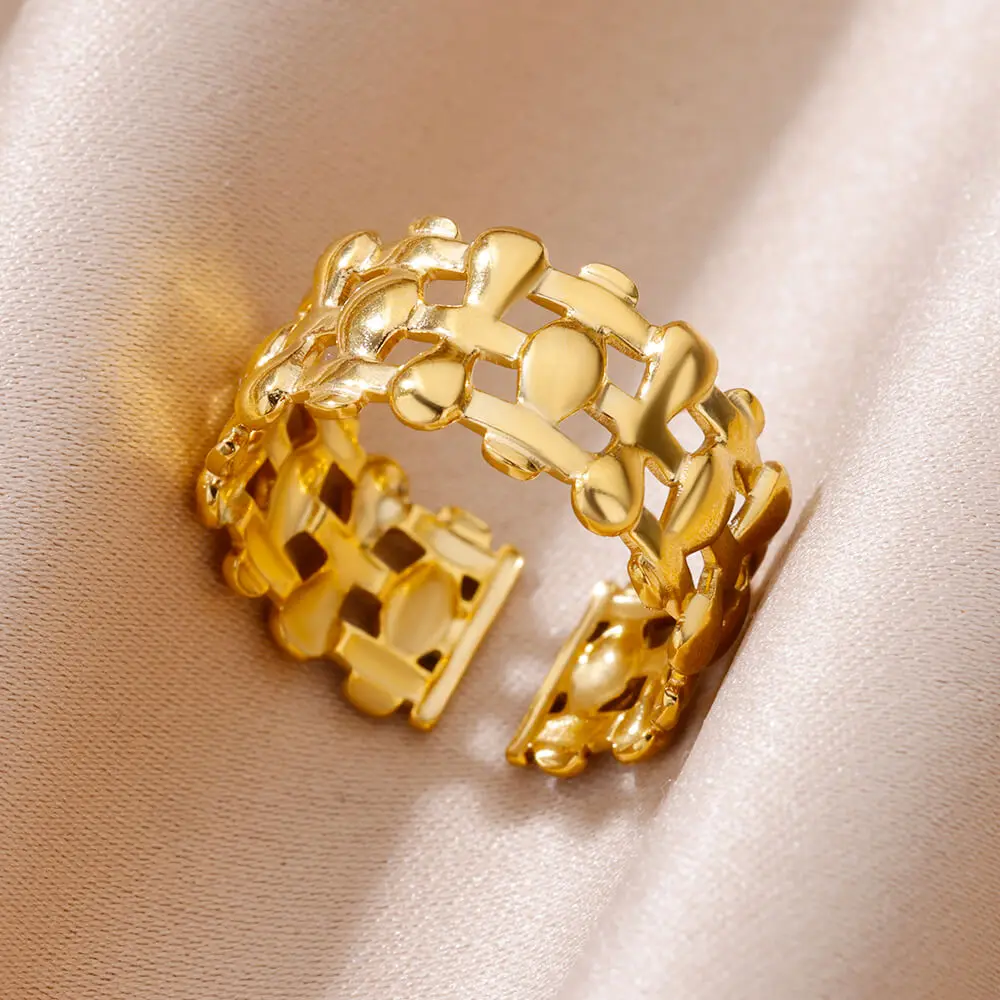 Rings Set for Women Men Stainless Steel Gold Color Adjustable Ring Vintage Charm Wedding y2k Jewelry Free Shipping Item anillos