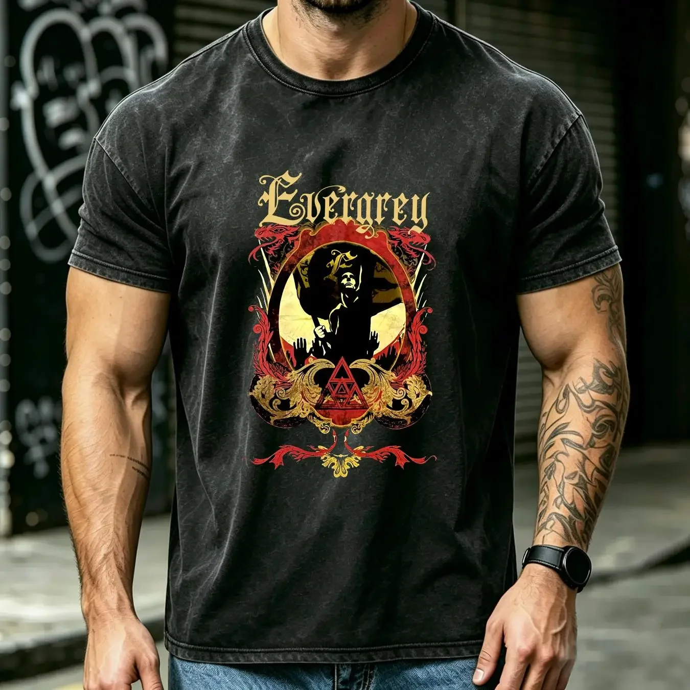 washed T Shirt Evergrey size medium Progressive metal Sweden vintage Washed Versatile Unisex Casual Breathable Slightly