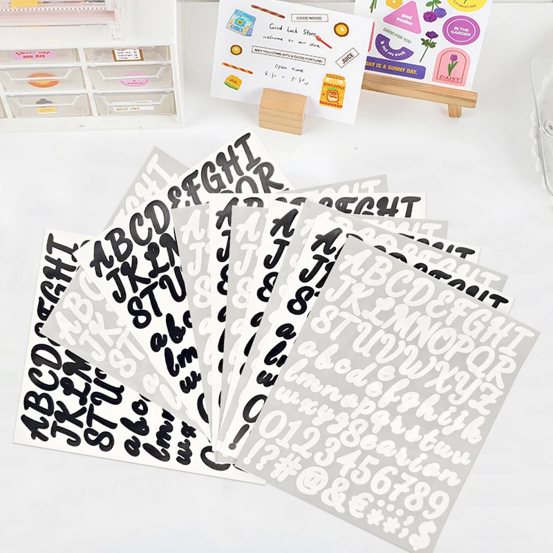 10 Sheets Black White Letter Numbers Creative Plan Stickers DIY Notebook Envelope Crafts Art Making Decor Vinyl Decals Kids Toys