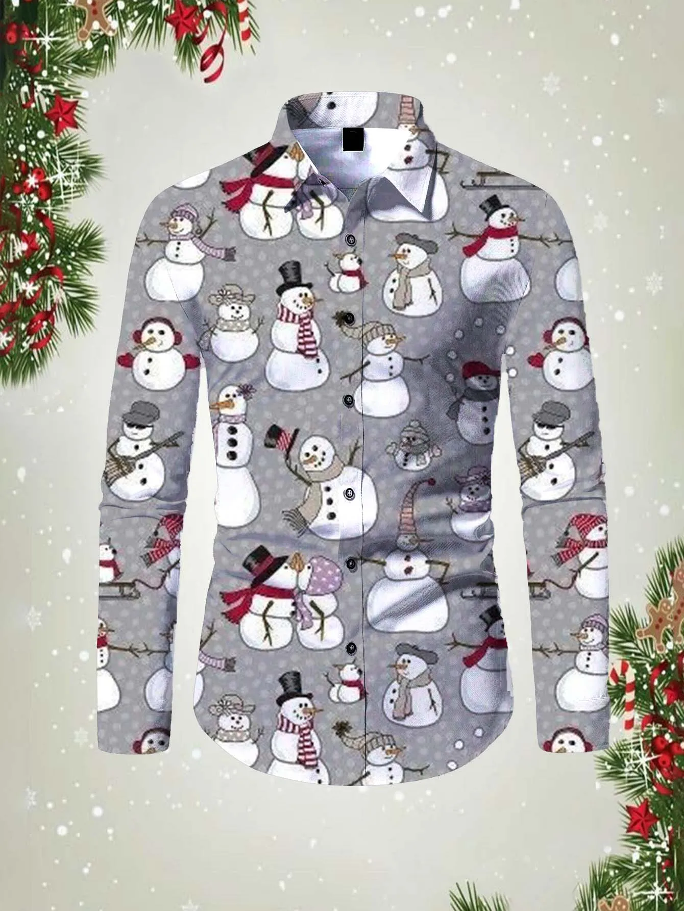 Funny Christmas Reindeer Men's Long Sleeve Shirt Daily Fashion New Snowman Lapel Men's Street Christmas  Party Long Sleeve Tops