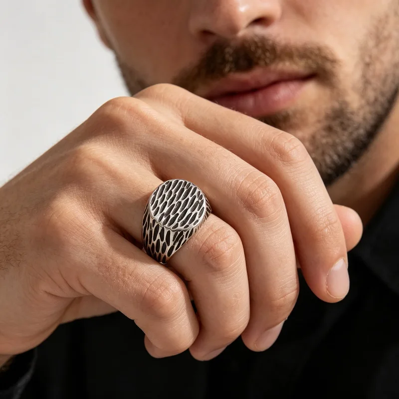 Kalen Punk Edelstahl-Siegelring für Herren, Retro-Hammermuster, Finger-Anillos, Damen-Schmuck, Geschenke – Detail 5
