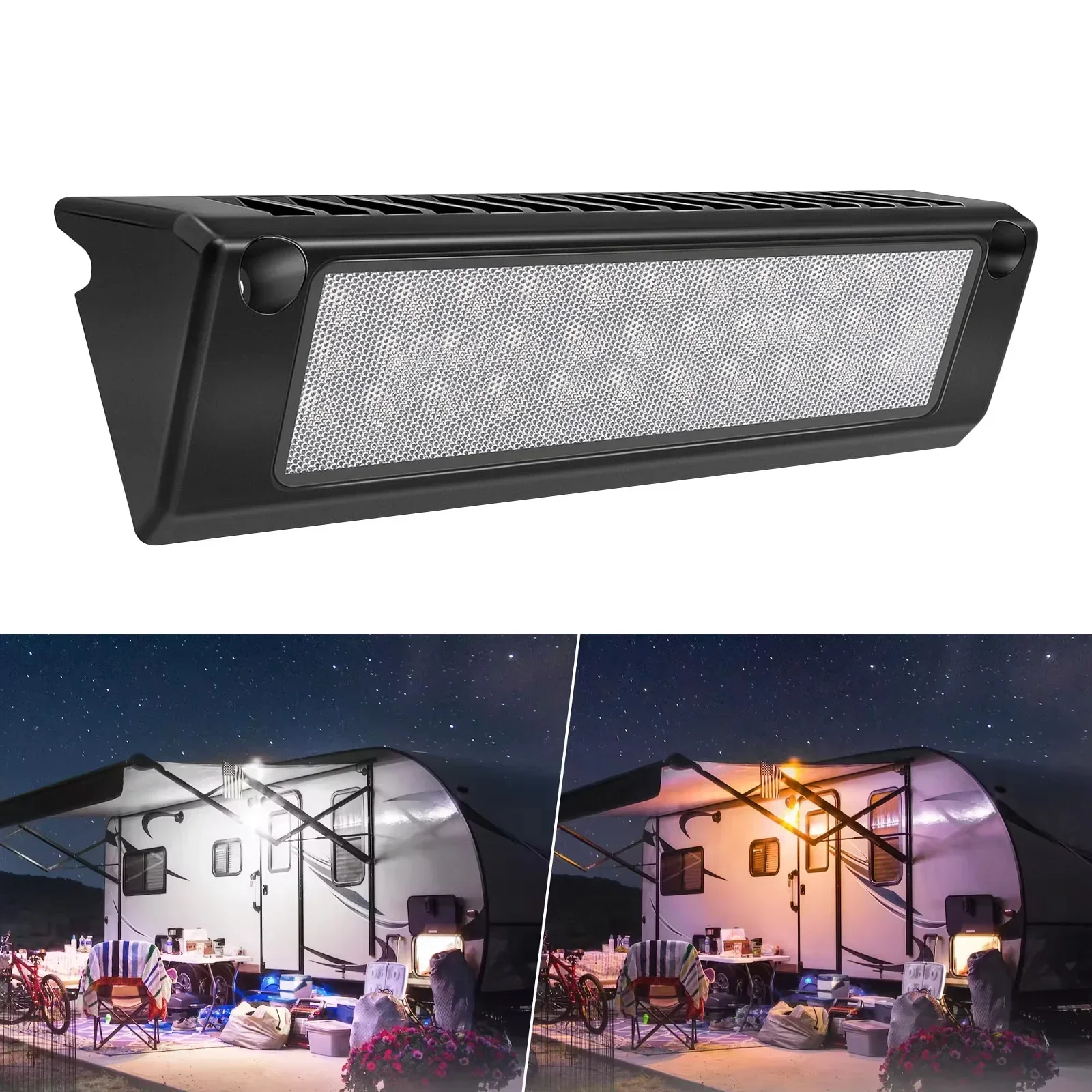 

RV Porch Light 9-Inch 54W LED Yellow 3000K/White 6000K Outdoor Lighting Scene Work Lamp for Caravan Camper Marine Boats Trailers