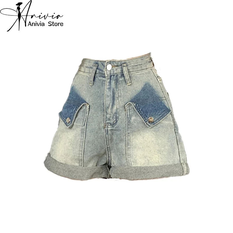 

Y2K Women Vintage Streetwear Plus Size Curl Edge Denim Shorts Cargo Short Pants Harajuku Clothes High Waist Wide Leg Baggy Jeans