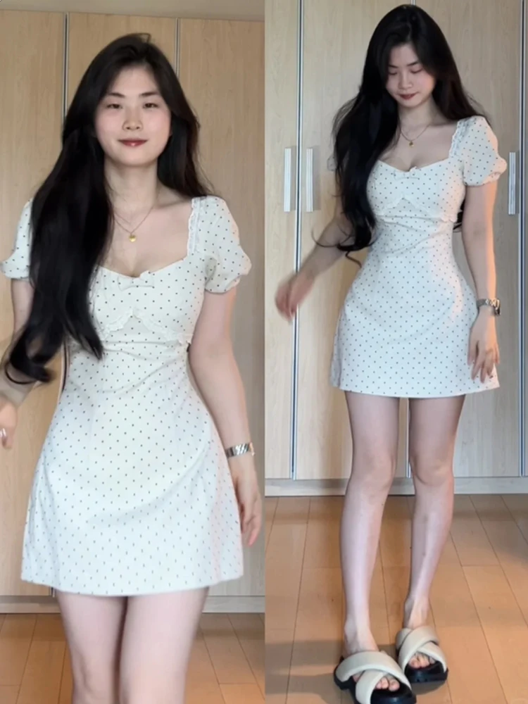 

plus Size Sexy Polka Dot Bubble Sve Dr Slimming High Waist A-Line ort Skirt Korean Sle Commute Casual Summer Dr