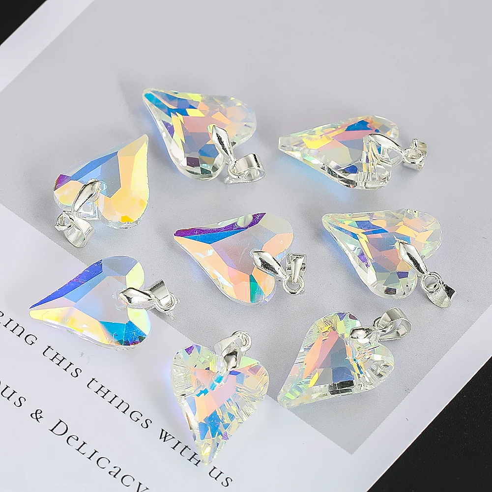 5pc AB Color Crystal Love Heart Pendant 15X25mm Glass Bead Charms for Jewelry Making Necklaces Earrings DIY Handmade Accessories