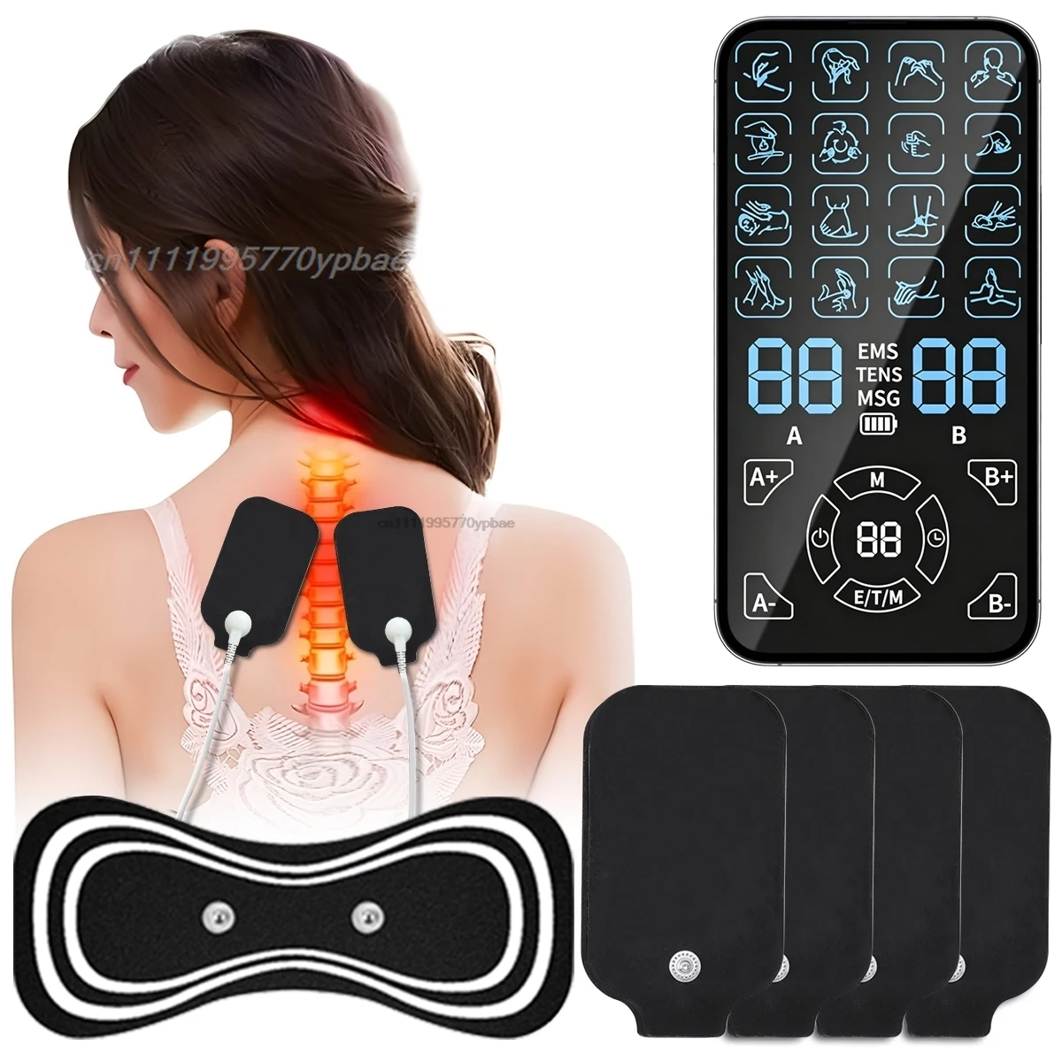EMS TENS Massager - Dual Channel Electric Muscle Stimulator 16 Modes 36 Levels 11Pcs Set Rechargeable Body Relaxation Device