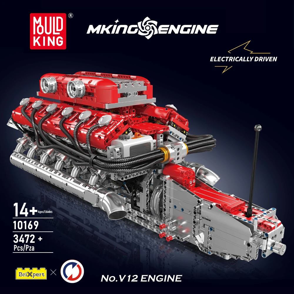 MOULD KING 10169 Sports car V12 engine Model Building Block kits Motor drive Creative puzzle Block Toy for kid Christmas Gift