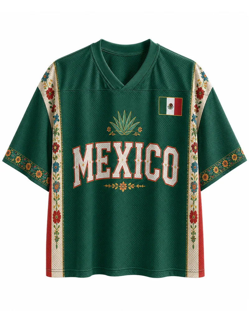 American Retro Mexican Style 3D Printed Floral Stripes for Men and Women, Breathable and Loose Mesh Support Short Sleeves