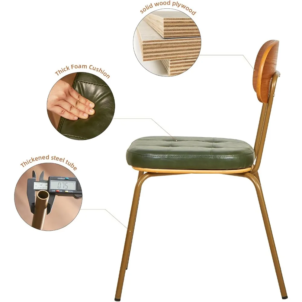 مجموعة كراسي تناول الطعام الحديثة في منتصف القرن مكونة من 2، كرسي قديم مع مقعد منجد من الجلد الصناعي ومساند ظهر من الخشب الصلب #5