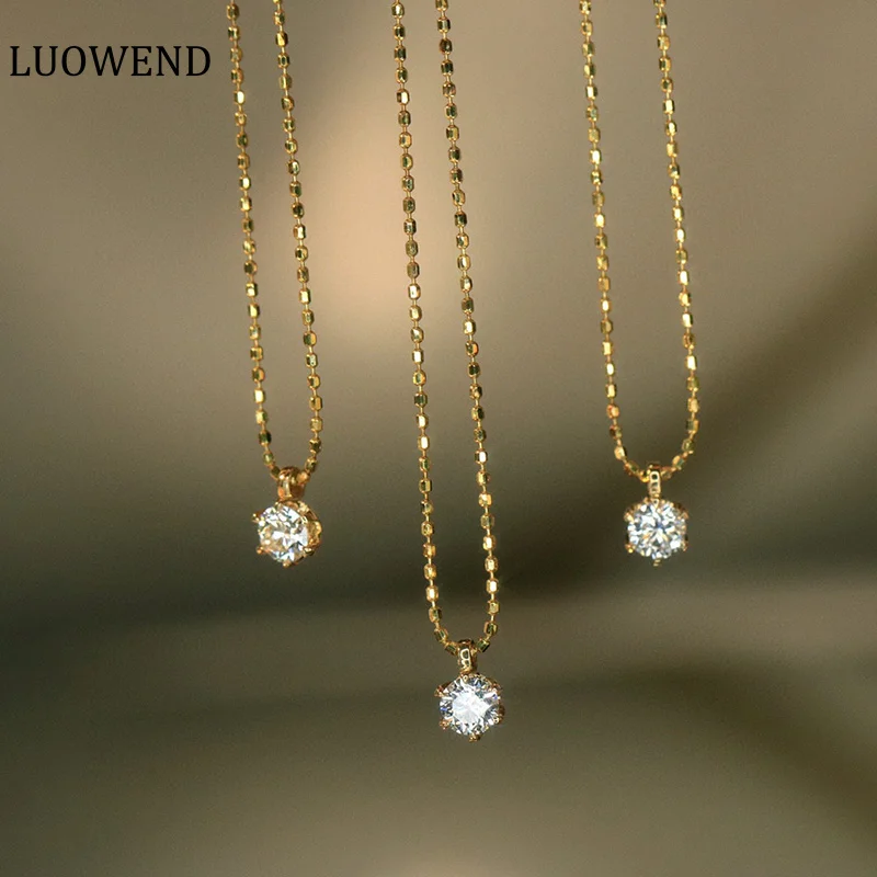 

LUOWEND 18K Yellow Gold Necklace Fashion Shiny Style 0.19carat Real Natural Diamond Pendant Necklace for Women Birthday Gift