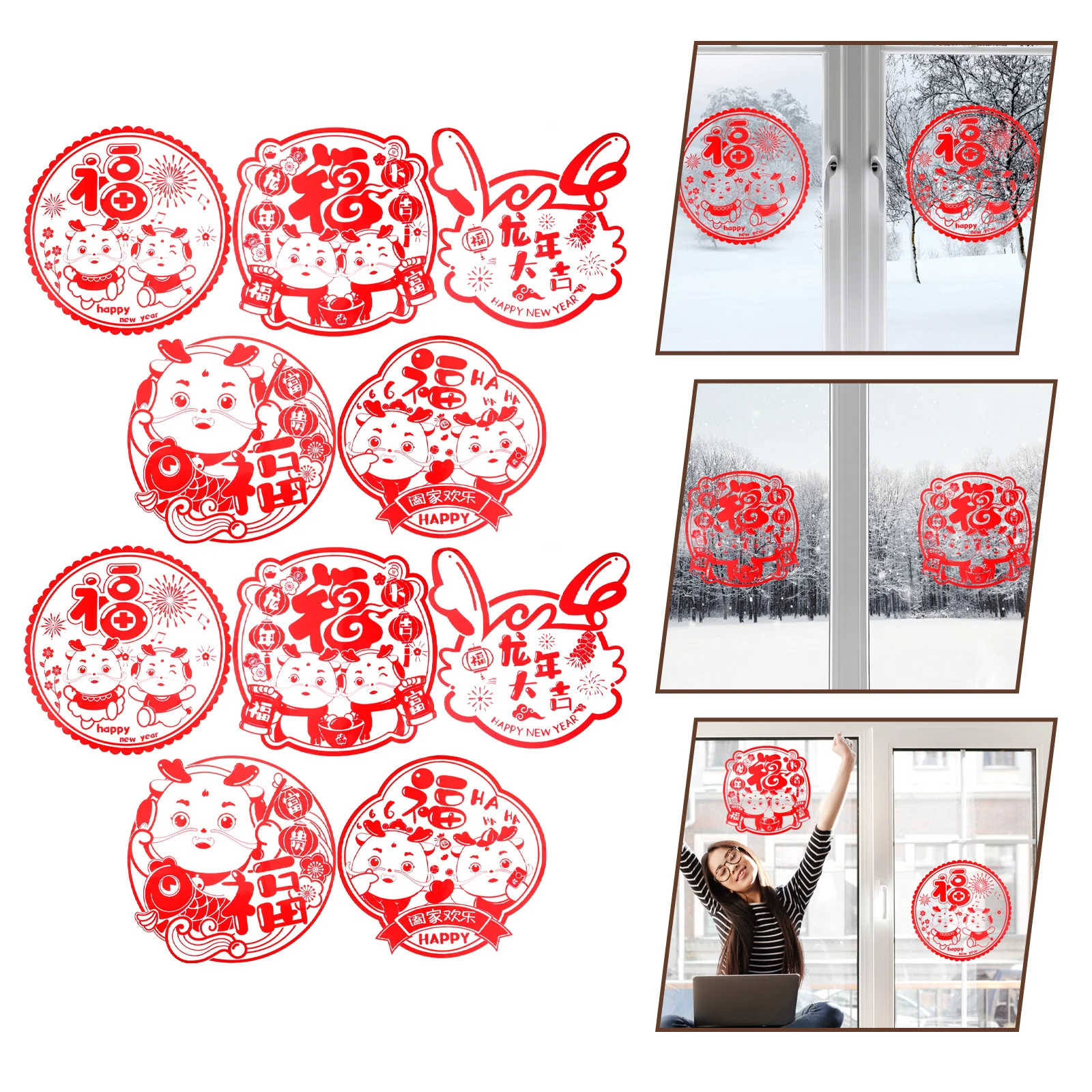 

5Pairs Chinese New Year Window Stickers Spring Festival Decor 2024 Year of Dragon Window Decals Chinese Spring Festival Decors