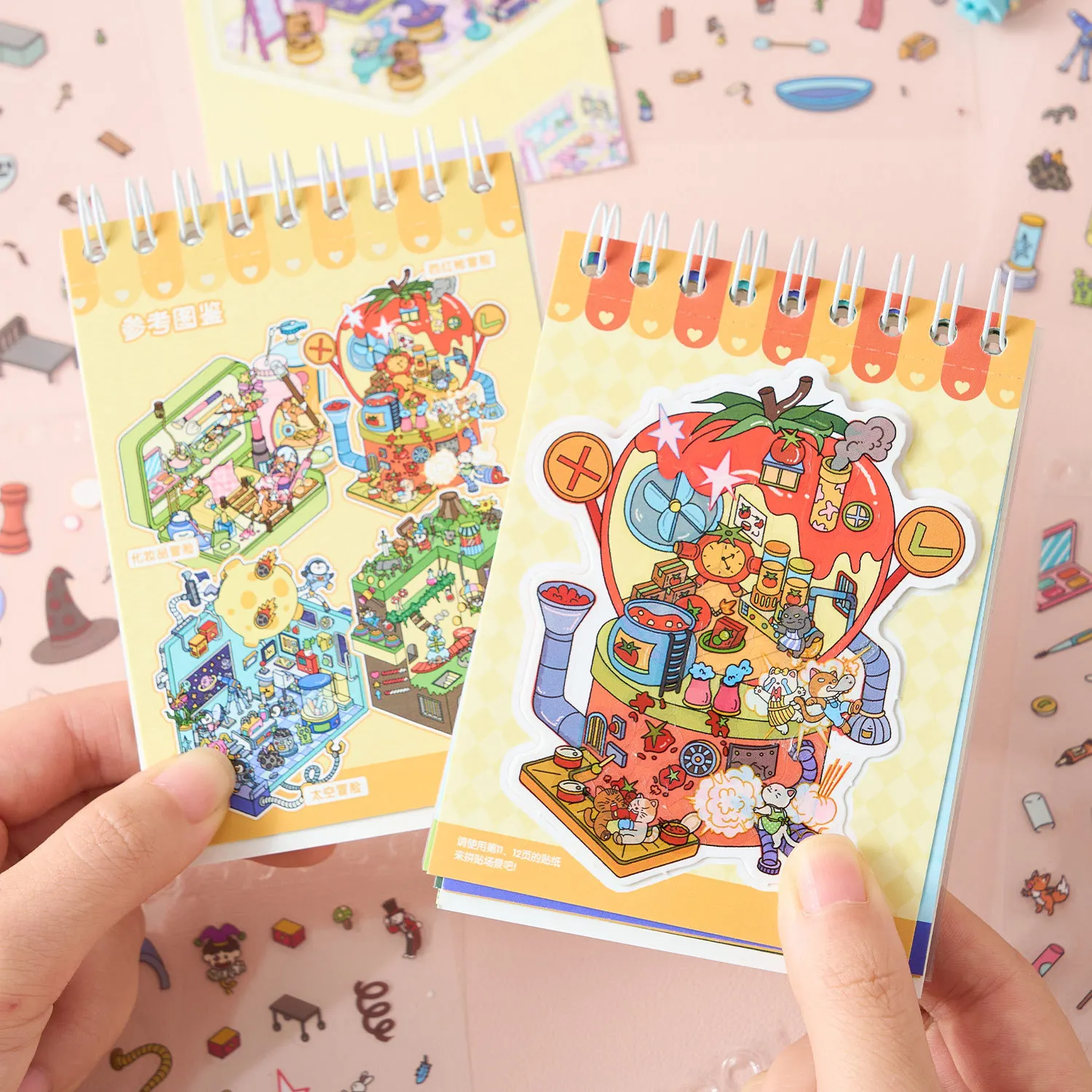 16 stickers+8 background cards+1 tweezers mini portable collection sticker book handmade DIY material sticker