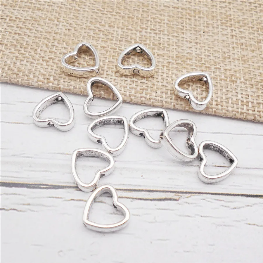 16PCS Alloy Heart Circle Frame Beads Spacer Connectors Charms Antique Silver Color Bracelet Jewelry Making Accessory