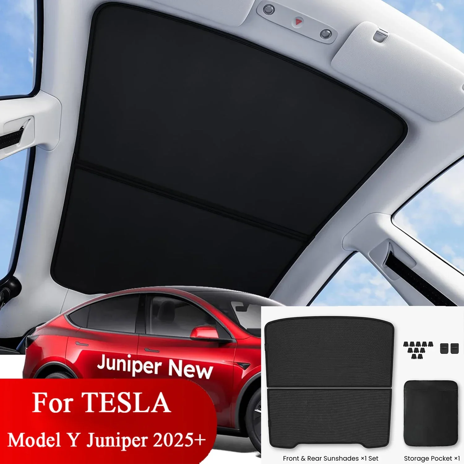 Car Sunroof Special Sunshade Curtain, Suitable for Tesla Model 3 Y Panoramic Double-Layer Silver Coating Heat-Insulating Curtain