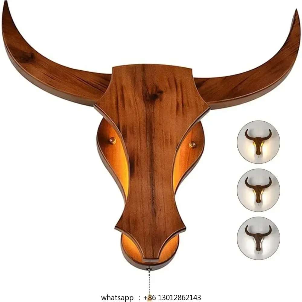 

Retro Wall Light 3 Color Temperature Retro LED Industrial Wall Light Wood Wall Light Bull Head Shape