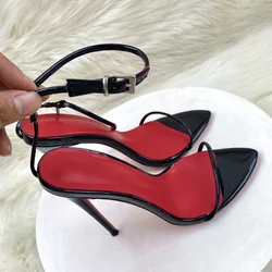 Keshangjia Female Sandal Strappy Heels Comfort Shoes for Women Open Toe Large Size Girls Black Stiletto Peep Fashion Sexy High