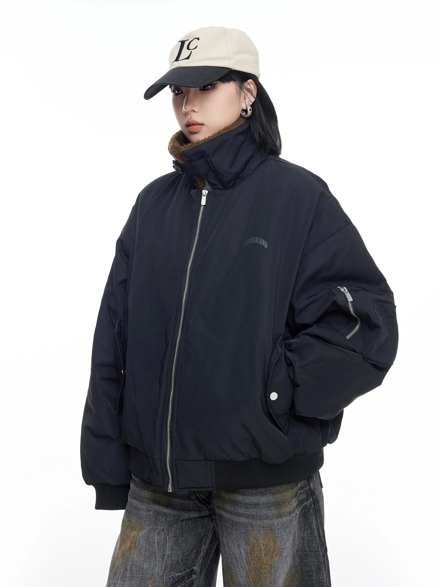 

Женская хлопковая куртка в стиле ретро в американском стиле с полиэфирным наполнителем, свободная бейсбольная зимняя верхняя одежда с воротником-стойкой