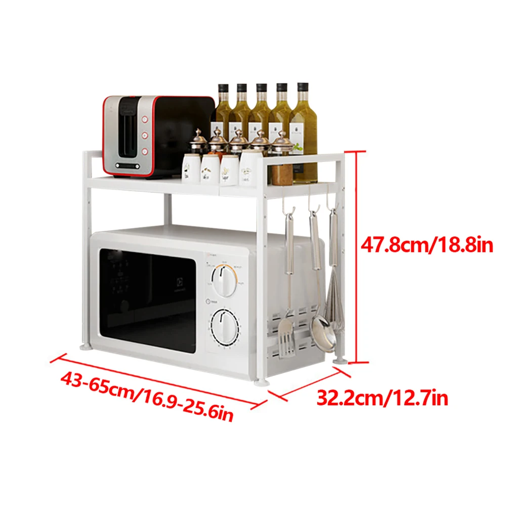 Imagem -02 - Cremalheira Retrátil para Forno de Microondas Organizador de Economia de Espaço Prateleira com Ganchos Cozinha Níveis