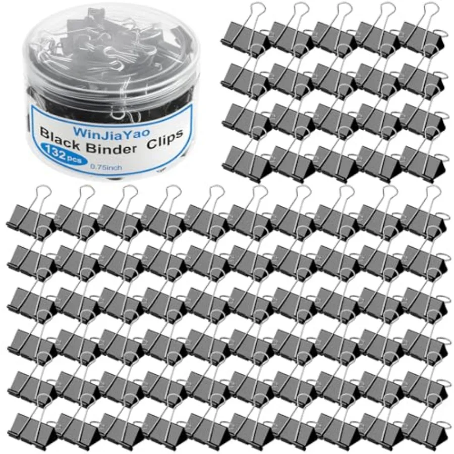 

132 Pack Binder Clips 0.75 Inch with Container, Paper Clips Clamps, Office Clips, Mini Binder Clips, Clips for Paperwork, for O